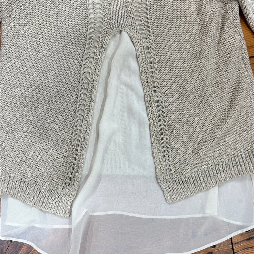 Lucky Brand Taupe Knit Sweater with Sheer Hem Size Medium - Picture 9 of 12